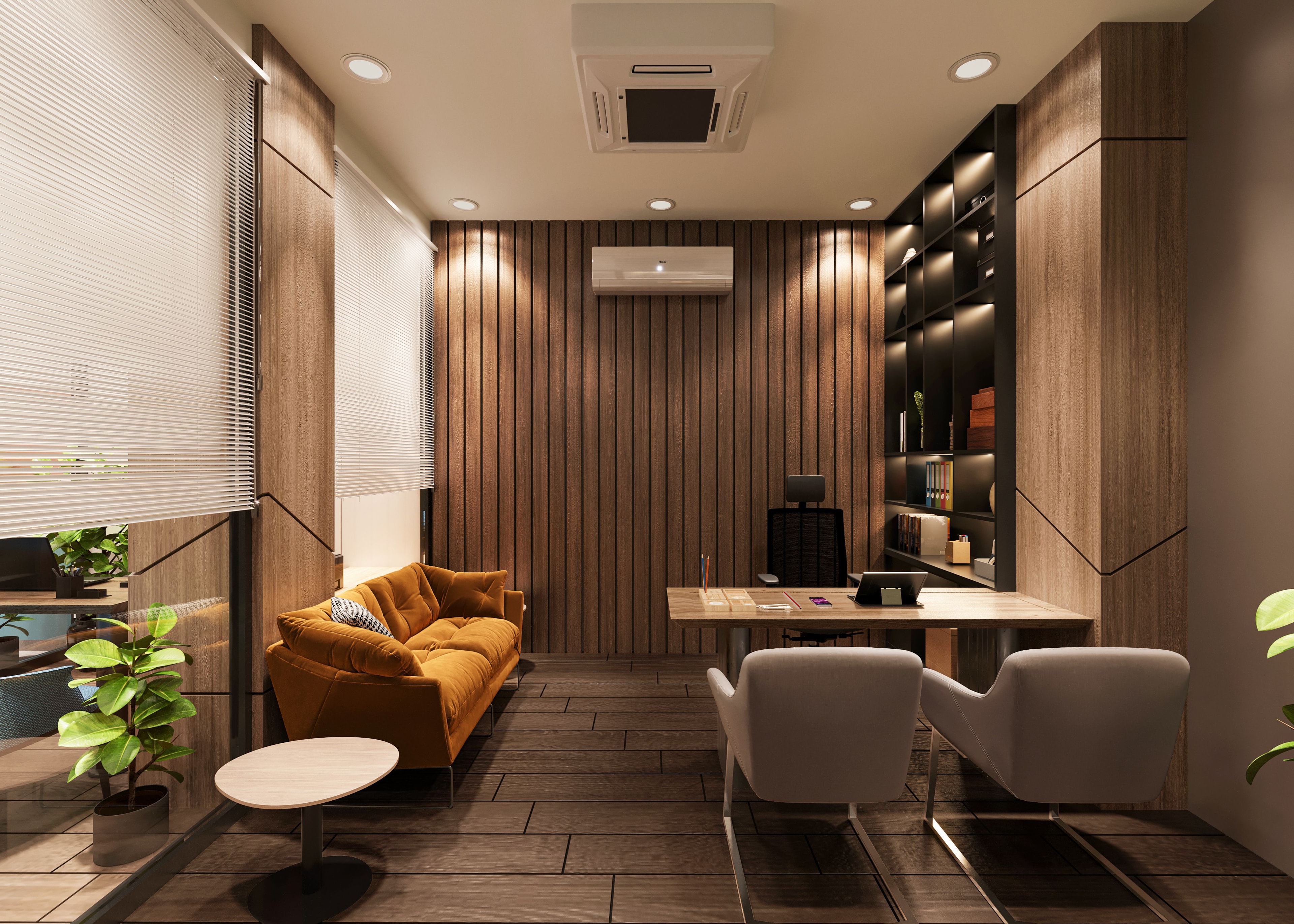 PIXEL — Futuristic executive office with panoramic city skyline view